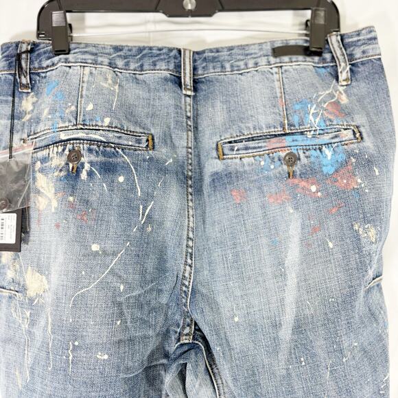 NWT One Teaspoon Mr Browns Distressed Jeans34R Blue Suede Paint Splatter - Picture 4 of 6